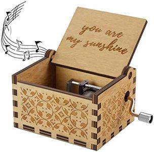 Music Box You are My Sunshine Tune Wood Hand Crank Music Box Laser Engraved Vintage Wooden Sunshine Word Musical Box Gifts for Birthday Women's Day Mother's Day