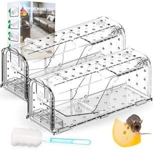 PUWOWYE Trampas para Ratones Vivos, 2 Trampa para Ratones Grandes para Ratones con Caja de Cebo, Reutilizables para Interiores y Exteriores, No Entran en Contacto con los Ratones, Transparente