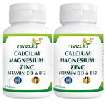 Nveda Calcium 1000mg with Vitamin D3, K2, Magnesium, Zinc & B12 | Strong Bones & Joint Health Supplement for Men & Women | 120 Veg Tablets (Pack of 2)