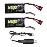 LAEGENDARY RC Car Replacement Battery for 1:10 Scale Legend Truck: 2 Pieces 1600mAh 7.4V Li-Po Rechargeable Batteries and 1 USB Charger - Double Run Time - Compatible with Legend RC Car
