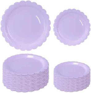 FALIZIFU 50 Pcs Light Purple Scalloped Paper Plates 25 × 7'' and 25 × 9'' Disposable Lavender Scalloped Dinner Plates for Wedding Baby Shower Birthday Party Disposable Dessert Plate