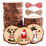 Ywlake Natural Wood Slices, 30 Pcs 6-7 cm Unfinished Predrilled Round Wooden Circles 2.4"-2.8" with Hole Wood kit for DIY Art Craft Christmas Ornaments, Wood Burning and Wooden Coasters