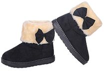 DADAWEN Baby's Girl's Toddler Fashion Cute Bowknot Fur Lining Princess Warm Snow Boots Black US Size 7 M Toddler