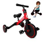 Jollito 3-in-1 Kids Tricycle Indoor/Outdoor Pushbike Balance Bike Baby Trike Baby Toddler Ride-On Color Box Packaging Bike Multifunctional 1-3 Yrs(RED)