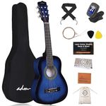 ADM 1/4 Kids Classical Guitar Kit, Junior Guitar Set for Beginnner with Gig Bag, Clip on Tuner, Strap, Picks, Extra Strings, Storage Bag and Cleaning Cloth (Blue, 30")