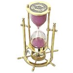 LINE Wood™ - Nautical Brass Stand Revolving and Timer 8 Inch Ship Maritime Brass Sand Timer Hour Glass Sandglass Wheel Hourglass with Compass|Timer Time : 5 Minute| Gift Item