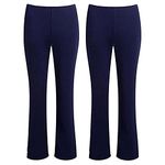 Inspire Me Ladies Elasticated Waist Pull-On Boot Leg Pants/Trousers Women's Boot Cut High Rise Stretch Soft Finely Ribbed Work Bottom Nurse Carer Bootleg Pack of 2 (Navy, 22 W 27 L)