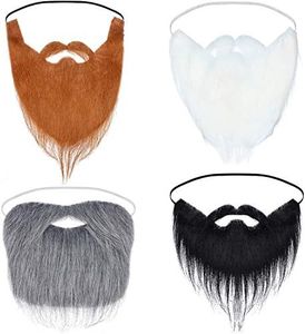 4 Pieces Fake Beards False Beards Funny Fake Mustache Fake Whisker for Costume Halloween Party Supplies (Black, White, Brown, Grey)