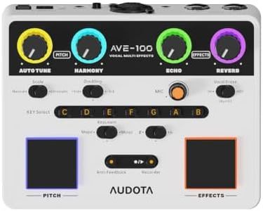 AVE-100 Vocal Effects Processor, Vocal Harmonizer with Pitch Correction, Harmony, Reverb & Delay, Key Detection, Anti-Feedback, Loop Recorder, 48V Phantom Power for Singers, Live Performance & Record