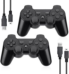 TESSGO PS3 Controller 2 Pack Compatible with PS-3, Rechargeable Game Wireless Controller with Upgraded Joystick for PlayStation 3