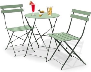 Shally Dogan Set 3 Pezzi da Giardino Pieghevole Modello Parigi, Tavolo con 2 Sedie in Acciaio, Mobili Salvaspazio per Bistrot, Balcone, Patio, Terrazza, Esterno, Bar Doppio Colore Verde Scuro e Salvia