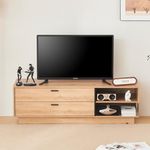 BTM TV Cabinet, Oak-colored TV Stand for 60-inch TV, Modern TV Stand Cabinet, TV Console table with 2 Drawers & 2 Open Storage Spaces, 140x40x45cm