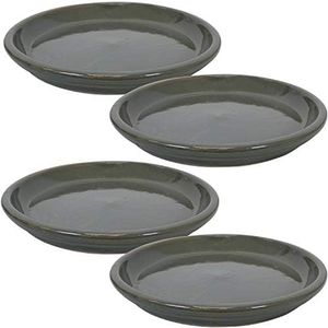 Sunnydaze Ceramic Outdoor Flower Pot Saucers Set of 4 - UV- and Frost-Resistant - Gray Glazed Finish - 12-Inch
