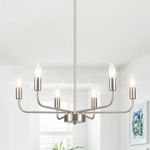 Brushed Nickel Chandeliers Ceiling Light Fixture for Dining Room, 6 Light Modern Farmhouse Silver Candle Chandelier for Living Room Entryway Foyer Bedroom Kitchen