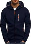 Camipado Men's Sports Casual Full Zipper Long-Sleeved Hooded Sweater with Pockets Jogging Track and Filed Gym Training Hoodie, Navy Blue, X-Large