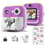 Instant Print Camera for Kids - 1080P HD, 48MP, 32G Card, Bluetooth, Free App, 4 Rolls Print Paper, Stickers, Fun Filters, Gift for Boys and Girls - Purple Camera for Kids 3-12 yo - Kids Camera