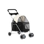 Emily Pets 4-Wheel Pet Stroller for Small Medium Dogs & Cats – Foldable, Waterproof Travel Carrier with Cup Holder, Removable Liner, Portable Dog Stroller, Black-White