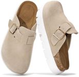 Project Cloud Genuine Leather Clogs for Women - Memory Foam Arch Support Women Footwear Womens Casual Shoes, Non-Slip Platform Clogs Mules for Women 2024 - Women Shoes (Benton Chunky, BEIG, 8.5)