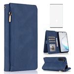 Compatible with Samsung Galaxy Note 10 Plus Glaxay Note10+ 5G Wallet Case Tempered Glass Screen Protector Zipper Flip Cover Card Holder Stand for Gaxaly Note10 + Notes 10+ Ten Not S10 10Plus Blue