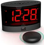 ANJANK Extra Loud Alarm Clock with Wireless Bed Shaker, Vibrating Dual Alarm for Heavy Sleepers, Deaf and Hearing-impaired, Adjustable Volume/Dimmer/Wake up Mode, USB Charger Port