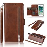 EYZUTAK Wallet Case for iPhone 6 Plus iPhone 6S Plus, 5 Card Slots Magnetic Closure Zipper Pocket Handbag PU Leather Flip Case with Wrist Strap TPU Kickstand Cover for iPhone 6 Plus/6S Plus - Brown