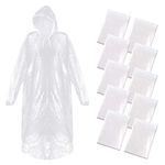 10 Pack Waterproof Rain Ponchos, Roctee Disposable Rain Coat, Rain Poncho for Outdoor Activities, Adult Emergency Raincoats with Drawstring Hood & Elasticated Wrists