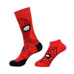 BALENZIA x Marvel Character Crew & Lowcut/Ankle Sock for Men- THE AMAZING SPIDER-MAN (Pack of 2 Pairs)(Free Size) Red