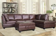 Leather Air Reversible Sectional Sofa Set, L-Shape, Storage Ottoman, Removable Cushions, Fabric Finish (108”W 78”D 36”H) (Brown)