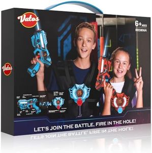 VATOS Laser Tag mit 360°Sensoren Set für 2 Spieler, 2,4 GHz Wiederaufladbare Infrarot Laser Tag Pistole mit Echtzeit-Datenanzeige,Familienspiel Spielzeugpistolen Geschenk für Kinder ab 6 Jahren