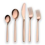 Berglander 20 Piece Titanium Rose Gold Plated Stainless Steel Flatware Set, 20 Pieces Copper Silverware Set, Copper Color Cutlery Sets, Service for 4 (Shiny Copper)