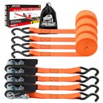 XSTRAP STANDARD Ratchet Tie Down Straps 4PK 10 Ft- 300 Lbs Load Cap- 900 Lbs Break Strength-Cargo Straps for Moving Appliances, Lawn Equipment, Motorcycle Orange