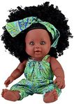 CIWICH Black Doll African Baby Girl 12inch with African Cute Dress Outfits, Realistic Silicone Curly Hair Baby Model, for Birthday Lake Green