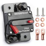 250 Amp Circuit Breaker Manual Reset Waterproof Inline Fuse Inverter for Car ATV Marine Trolling Motors Boat Power Protect 12V-48V DC, with Wire Lugs Copper Washer