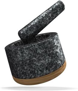 KYONANO Mortar and Pestle Set with Acacia Wood Base, 5.5-inch Guacamole Bowl, 100% Natural Granite, Stone Grinder for Spices, Extra Large Pestle Heavy & Durable, Molcajete Bowl, 2 Cup Capacity