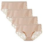 LIQQY Women's Seamless Knickers Cotton Lady Panties Midi Lace Underwear Full Coverage Brief Pack of 4 (Medium, Beige)