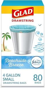 Glad OdorShield Small Drawstring Trash Bags - Febreze Beachside Breeze - 4 Gallon - 80 Count