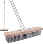 Wire Scrub Weed Brush with Long Handle for Deck, Concrete, Patio Floor Cleaning, Heavy Duty Stiff Metal Bristle Scrubber Broom for Garden Outdoor Moss Algae,Removal
