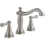 Delta Faucet Cassidy Widespread Bathroom Faucet Brushed Nickel, Bathroom Faucet 3 Hole, Bathroom Sink Faucet, Metal Drain Assembly, Stainless 3597LF-SSMPU