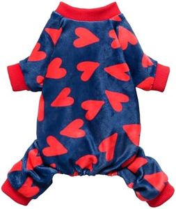 Fitwarm Valentines Day Sweet Hearts Dog Pajamas, Dog Winter Clothes for Small Dogs Girl Boy, Lightweight Velvet Pet Jumpsuit, Cat Onesie, Dark Blue, Red, XXL