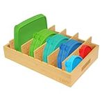 Bamboo Lid Organiser, Practical Kitchen Lid Organiser with 5 Adjustable Dividers, Kitchen Organiser, Reusable Lid Holder