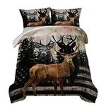 HOSIMA Snowy Forest Deer Comforter Set with 2 Pillowcases,Camo American Flag Twin Bed in a Bag Hunting Bedding Set for Teen Mens Bedroom Essentials,Wildlife Elk Comforter Boys Room Decor.