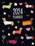 Dachshund Planner 2024: Funny Dog Monthly Agenda | January–December Organizer (12 Months) | Cute Puppy Scheduler with Flowers & Pretty Pink Hearts