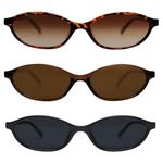 GUVIVI Retro Oval Sunglasses for Women Chic Cat Eye 90s Sunnies Lightweight Narrow Shades Trendy UV protection Sun Glasses, 3 Pack Black + Brown + Tortoise, Small