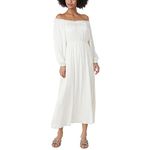 BCBGMAXAZRIA Women's Off The Shoulder Long Sleeve Fit and Flare Maxi Dress, Gardenia, X-Small