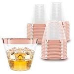 100 Rose Gold Plastic Cups | 9 oz | Hard Disposable Cups | Plastic Wine Cups | Plastic Cocktail Glasses | Plastic Drinking Cups | Bulk Party Cups | Wedding Tumblers | Clear Plastic Cups