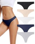 VOENXE Seamless Women Underwear Thongs,No Show Ladies Thong,No Line Breathable Panties,Soft Invisible Undie for Women 5 Pack