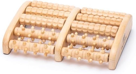 TheraFlow Masajeador Dual de Pies - Acupuntura Shiatsu Original - Madera - Talle XL con Rodillo de Acupresión para y Alivio de Fascitis Plantar - Con Gráfico de Reflexología Podal y Manual de Uso - XL