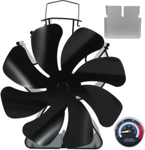 Tomersun Wood Stove Fan 8 Blades Heat Powered, Tomersun Fireplace Fan Woodstove fan (Included Bracket), Wood Burning Stove Non Electric Thermoelectric Thermal Fan w/Thermometer