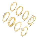 RLMOON 8PCS 14K Gold Plated Ring Set for Women Dainty Twist Simulated Diamond Ring Eternity Band Non-Tarnish Gold Stackable Ring Size 6