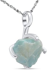Natural raw larimar gemstone pendant chain necklace with white gold over 925 solid sterling silver, birthstone dainty solitaire gift for her, uniquelan jewelry (larimar)